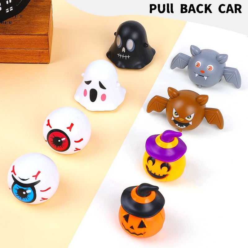 CCINEE 24PCS Halloween Pull Back Cars  Assorted Ghost Eyeball Bat Pumpkin Tiny Car Toys Halloween Friction Powered Racing Cars Vehicle Toy for Kids Halloween Bag Fillers Treats Prizes Party Favors - Image 5