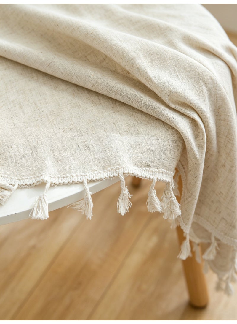 Harse Round Linen Look Tablecloth with Tassels, Washable Wrinkle Resistant Table Cover for Dining Table, Farmhouse Table Cloth for Kitchen, Party and Indoor Outdoor Use, 150X150CM - Image 5