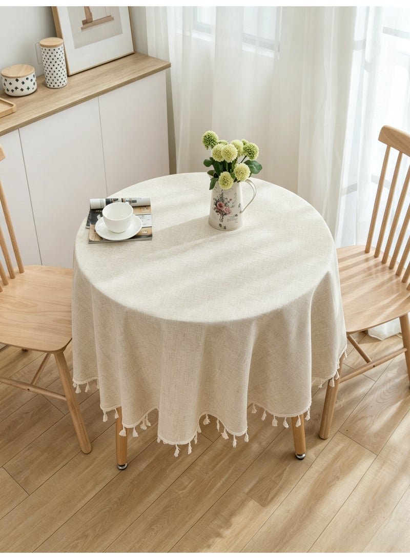 Harse Round Linen Look Tablecloth with Tassels, Washable Wrinkle Resistant Table Cover for Dining Table, Farmhouse Table Cloth for Kitchen, Party and Indoor Outdoor Use, 150X150CM - Image 3
