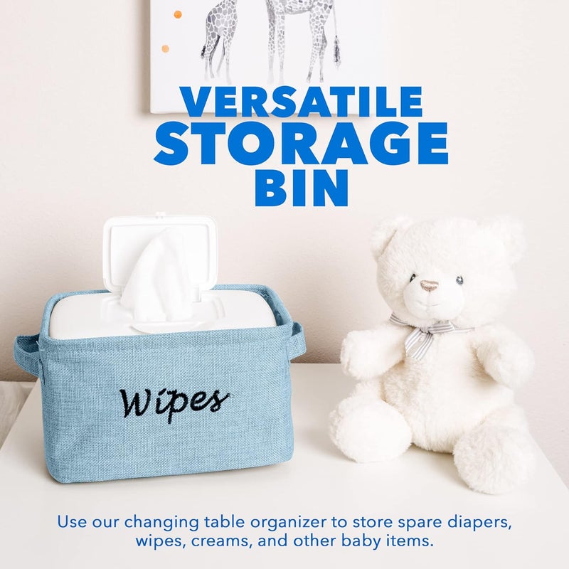 Dejaroo Baskets for Organizing Wipes and Newborn Essentials Diaper and Wipes Organizer Embroidered Baby Shower Gifts for Moms Linen Basket with Handle 9 x 6 x 55 Inches Blue - Image 4