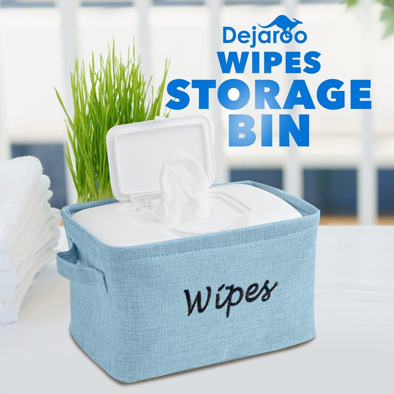 Dejaroo Baskets for Organizing Wipes and Newborn Essentials Diaper and Wipes Organizer Embroidered Baby Shower Gifts for Moms Linen Basket with Handle 9 x 6 x 55 Inches Blue - Image 3