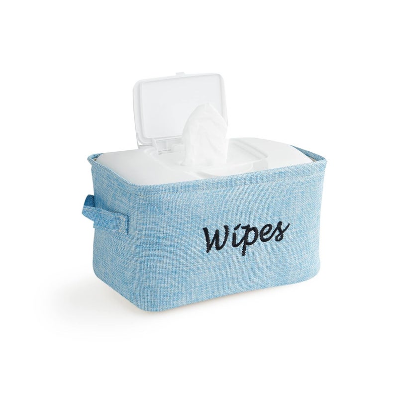 Dejaroo Baskets for Organizing Wipes and Newborn Essentials Diaper and Wipes Organizer Embroidered Baby Shower Gifts for Moms Linen Basket with Handle 9 x 6 x 55 Inches Blue - Image 1