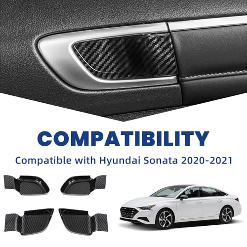 RAGBUSCLE Car Interior Door Handle Cover Kit Inner Door Handle Bowl Cover Trims, 4 PCS/Set Carbon Fiber Car Accessories Compatible with Hyundai Sonata 2020-2021 - Image 3