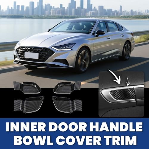 RAGBUSCLE Car Interior Door Handle Cover Kit Inner Door Handle Bowl Cover Trims, 4 PCS/Set Carbon Fiber Car Accessories Compatible with Hyundai Sonata 2020-2021 - Image 5