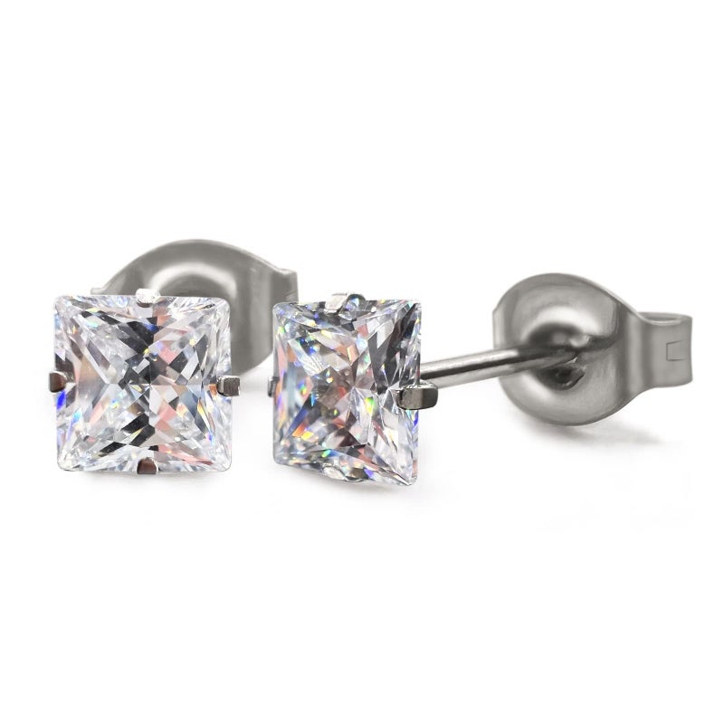 Limerencia G23 Pure Titanium Earrings F136 Implant Grade Titanium Studs 20G Hypoallergenic Round Cubic Zirconia/Princess-Cut/Square/Ball Earrings for Women Men Sensitive Ears(5mm Square CZ) - Image 1