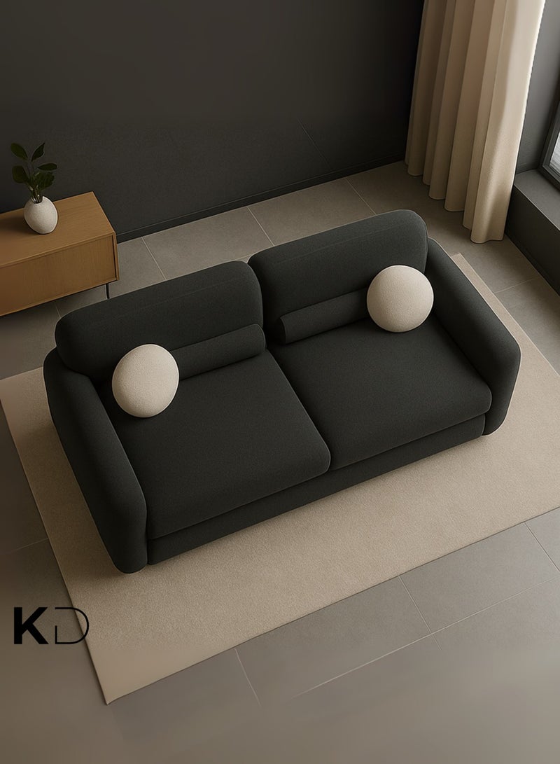 KustomDeco Haven Sofa Modern 2-Seater Sofa with Cushions – Minimalist Dark Charcoal Fabric, Contemporary Living Room Furniture, Compact Customizable Design for UAE Homes - Image 3