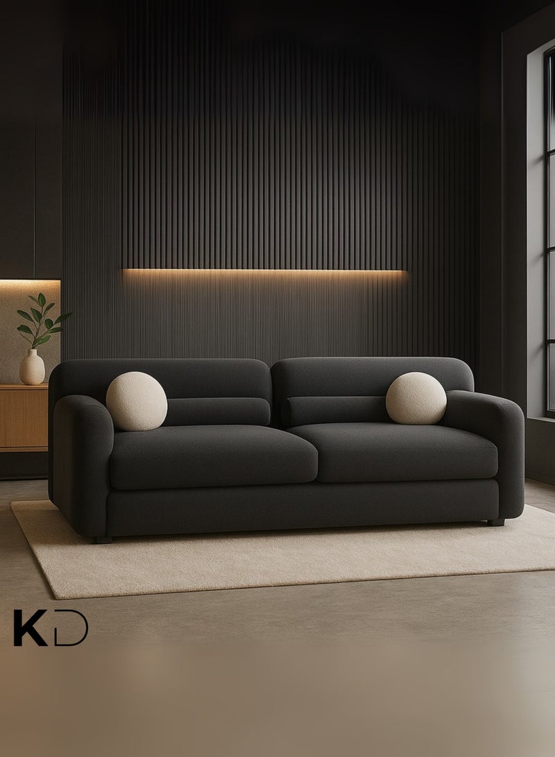 KustomDeco Haven Sofa Modern 2-Seater Sofa with Cushions – Minimalist Dark Charcoal Fabric, Contemporary Living Room Furniture, Compact Customizable Design for UAE Homes - Image 2