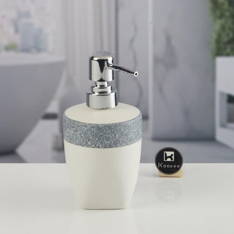 Kookee Ceramic Soap Dispenser with Pump for Kitchen, Bathroom, & Wash Basin, Designer Refillable for Liquid Handwash, Shampoo & Lotion, Leakproof, Grey, (Set of 1) (11360) - Image 2