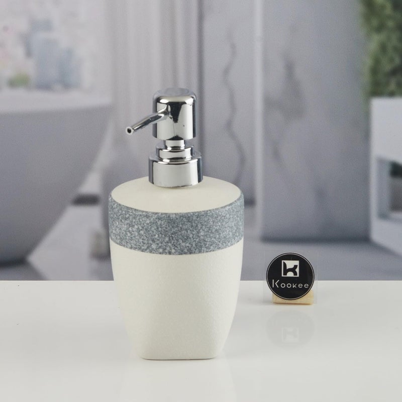 Kookee Ceramic Soap Dispenser with Pump for Kitchen, Bathroom, & Wash Basin, Designer Refillable for Liquid Handwash, Shampoo & Lotion, Leakproof, Grey, (Set of 1) (11360) - Image 3