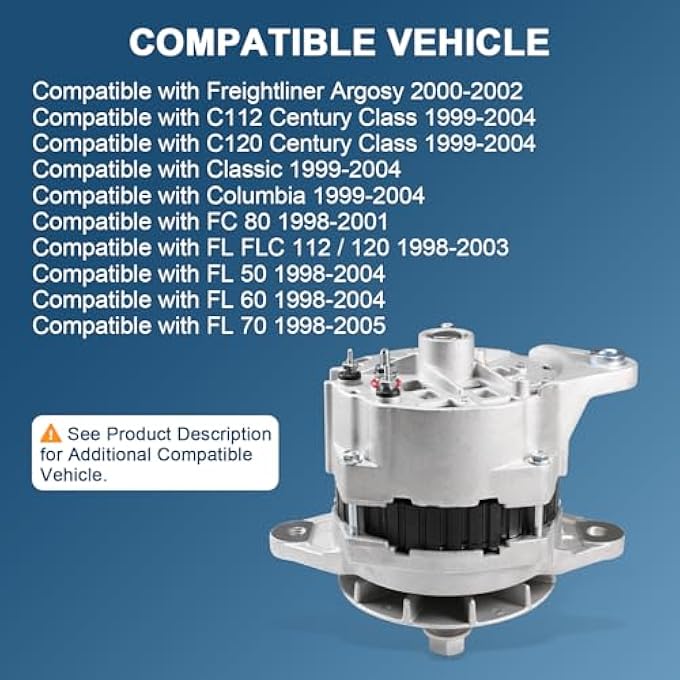 RALZAOTO New Alternator ADR0213 Compatible with Freightliner Argosy 2000-2002, C112 Century Class 1999-2004, International 1997-2000, 27040-2530, 27040-2530A, 10459188, 10459191, 10459604, 8078N - Image 3