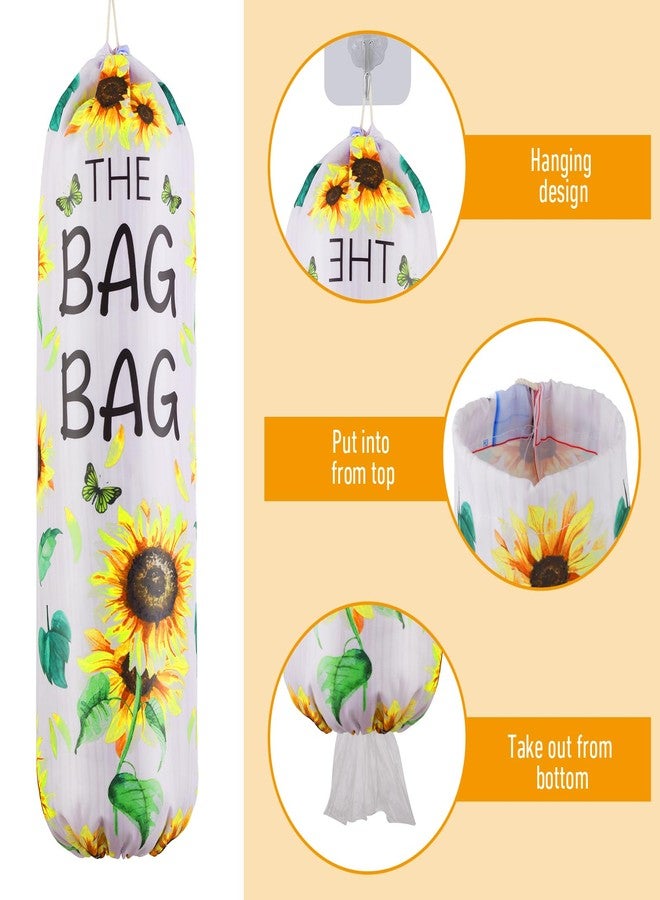 Aysatogc Plastic Bag Holder, Sunflower Kitchen Dispenser Holders Reusable Washable Trash Garbage Bag Holder with Drawstring Closure for Home Kitchen Pantry Groceries Store Decor - Image 2