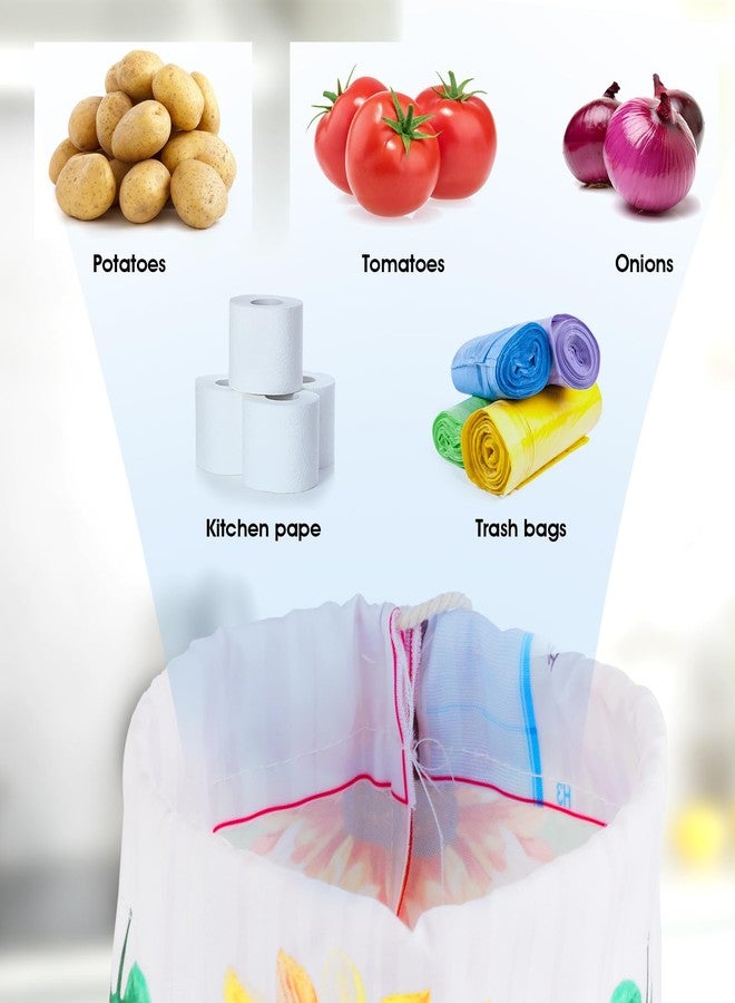 Aysatogc Plastic Bag Holder, Sunflower Kitchen Dispenser Holders Reusable Washable Trash Garbage Bag Holder with Drawstring Closure for Home Kitchen Pantry Groceries Store Decor - Image 4