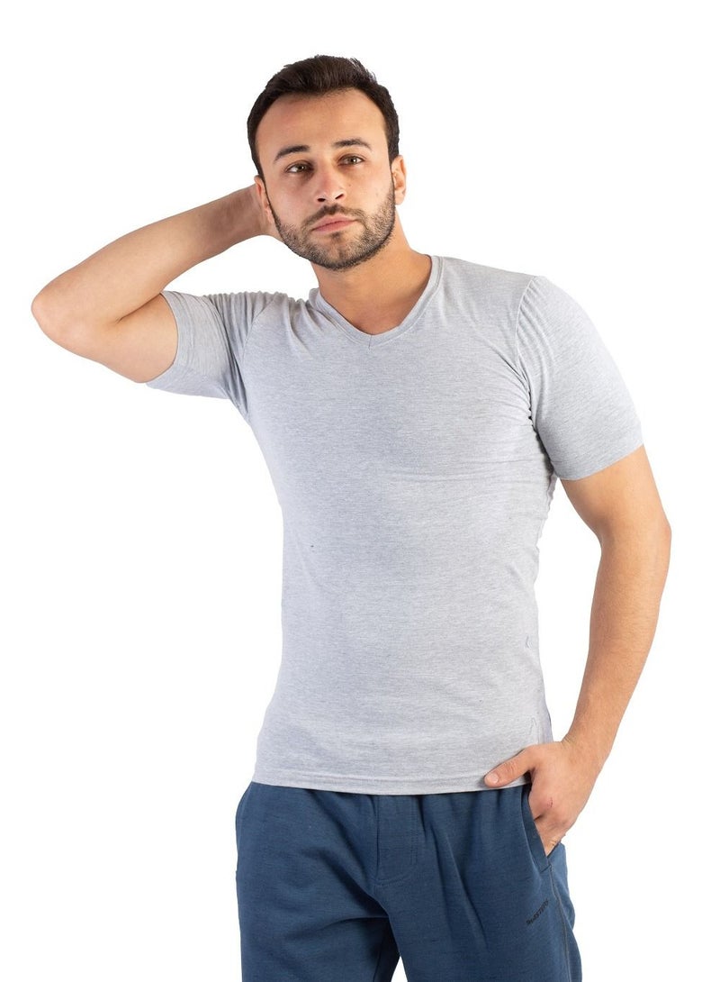 Jet Masters Men Undershirt V-Neck Half Sleeves Cotton Stretch - Light Grey