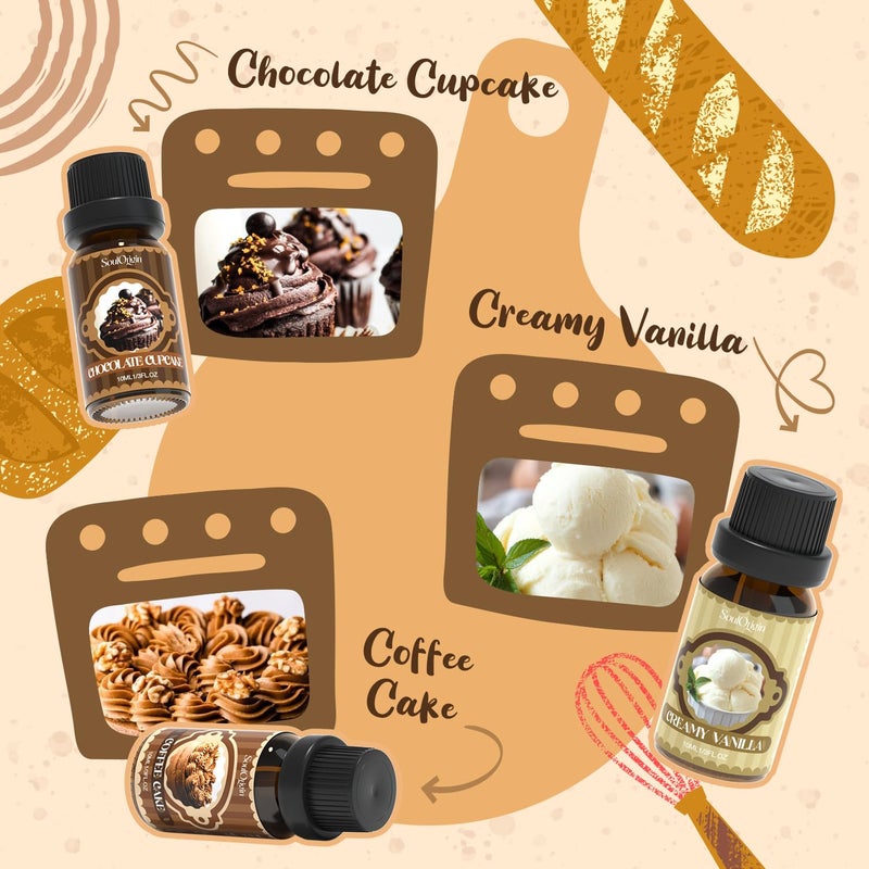 Soulorigin Bakery Essential Oils Set, Fragrance Oil Set for Diffuser, Scent Diffuser Oil for Candle Making- Chocolate Cookies, Creamy Vanilla, Coffee Cake, Pumpkin Pie, Candy Cookies, Cinnamon Rolls - Image 2