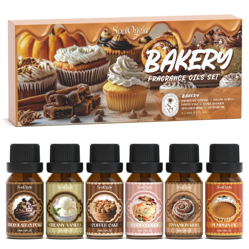 Soulorigin Bakery Essential Oils Set, Fragrance Oil Set for Diffuser, Scent Diffuser Oil for Candle Making- Chocolate Cookies, Creamy Vanilla, Coffee Cake, Pumpkin Pie, Candy Cookies, Cinnamon Rolls - Image 1