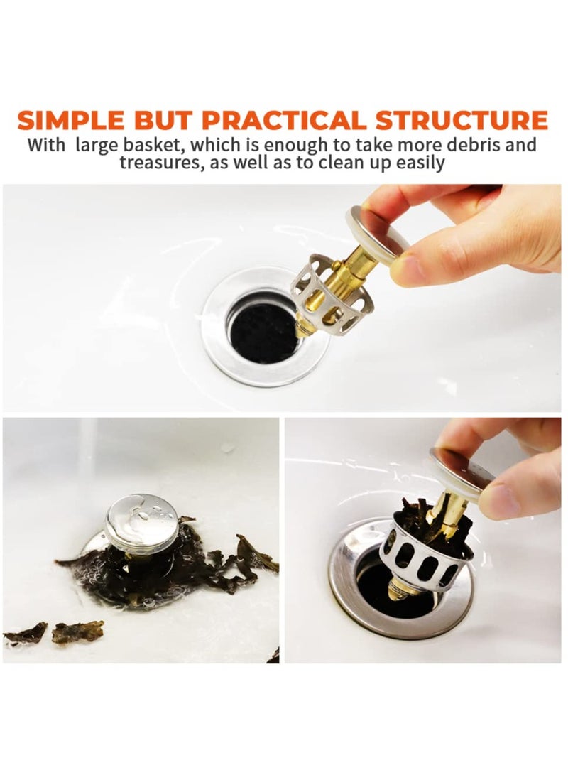 KASTWAVE Stainless Steel Kitchen Bathroom Sink Drain Stopper with Basket - Fits 1.38 Inches Bounce Drain Filter - Anti-Clogging and Leakproof （2 Pcs）  - Image 2