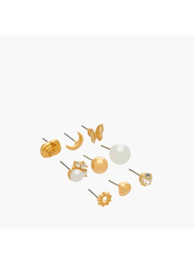 لايف ستايل Pack of 9 Gold Tone Stud Earrings with Pushback Closure