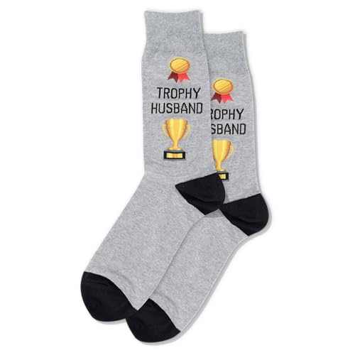 Hot Sox Mens Fun Wedding Groom Crew - 1 Pair Pack Cool & Funny Husband Gifts Casual Sock, Trophy Husband (Gray Heather), 6-12 US - Image 1