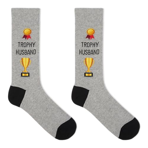 Hot Sox Mens Fun Wedding Groom Crew - 1 Pair Pack Cool & Funny Husband Gifts Casual Sock, Trophy Husband (Gray Heather), 6-12 US - Image 3