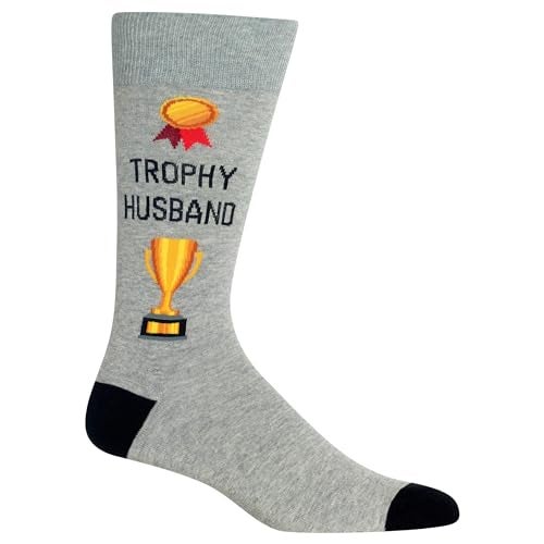 Hot Sox Mens Fun Wedding Groom Crew - 1 Pair Pack Cool & Funny Husband Gifts Casual Sock, Trophy Husband (Gray Heather), 6-12 US - Image 2