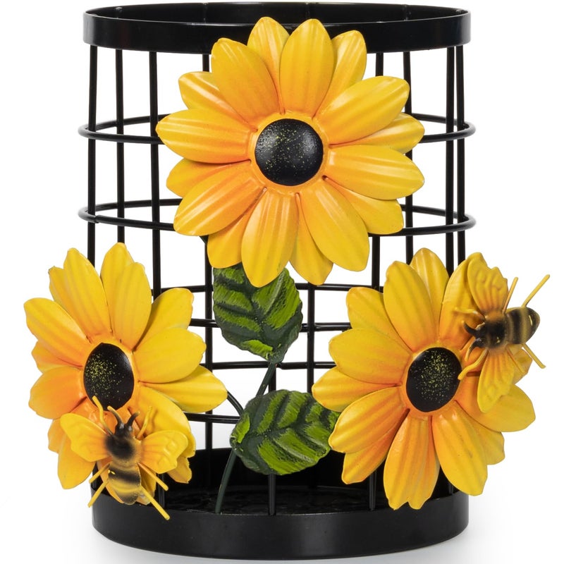 BESZONE Sunflower Utensil Holder Sunflower Kitchen Decor and Accessories Yellow Kitchen Decor Utensil Caddy Countertop Country Crock Counter Organizer Canister Gifts for Women