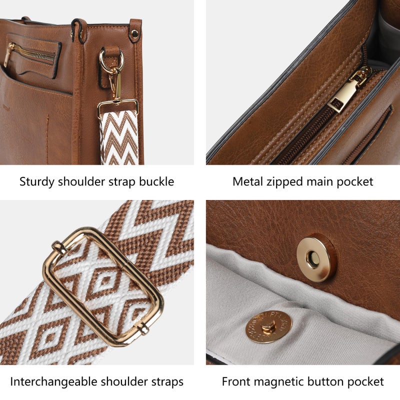 TANTOMI Crossbody Bags for Women Crossbody Purses Vegan Leather Hobo Bag Shoulder Handbags with Guitar Strap-7 Pockets - Image 5