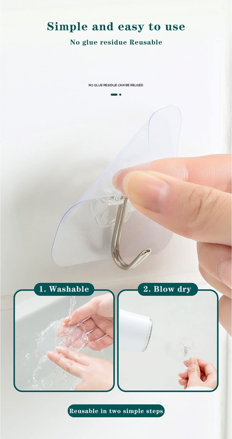 BROGBUS Self Adhesive Heavy Duty Sticky Hooks for Hanging 10KG Max Waterproof Transparent Adhesive Hooks for Wall Wall Hangers for Hanging Kitchen Pack of 30 - Image 3