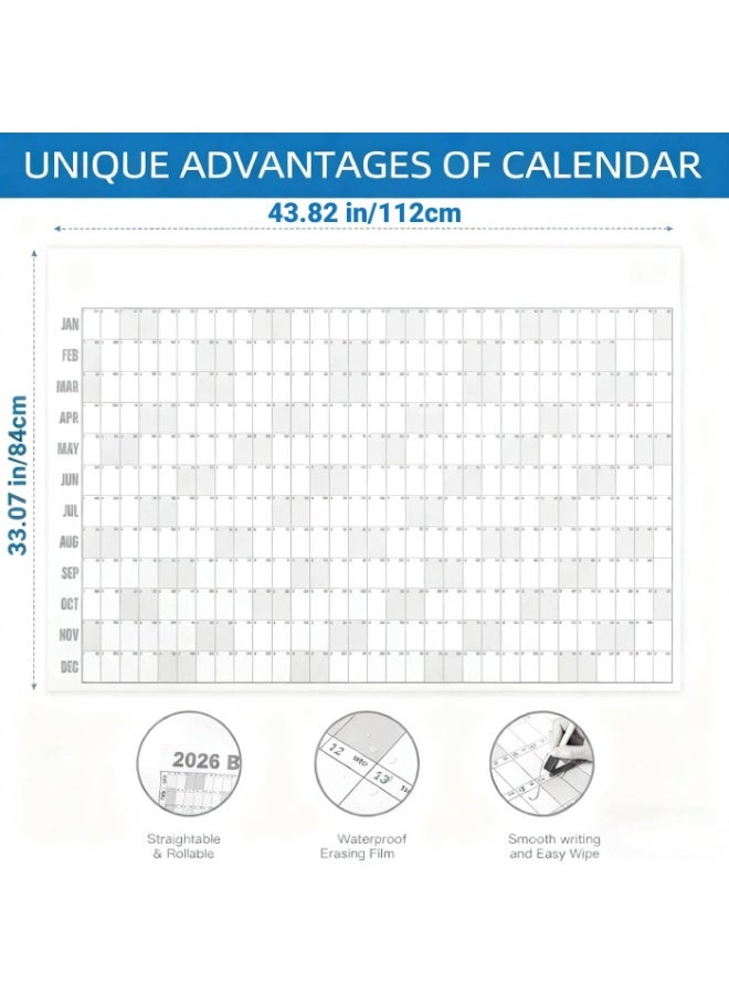 ChicAbode تقويم بيج إيه ، تقويم حائط سنوي قابل للمسح الجاف، تقويم كبير لـ 12 شهرًا مع قلم وملصقات ملونة، عملي وممتع (رمادي) - Image 3