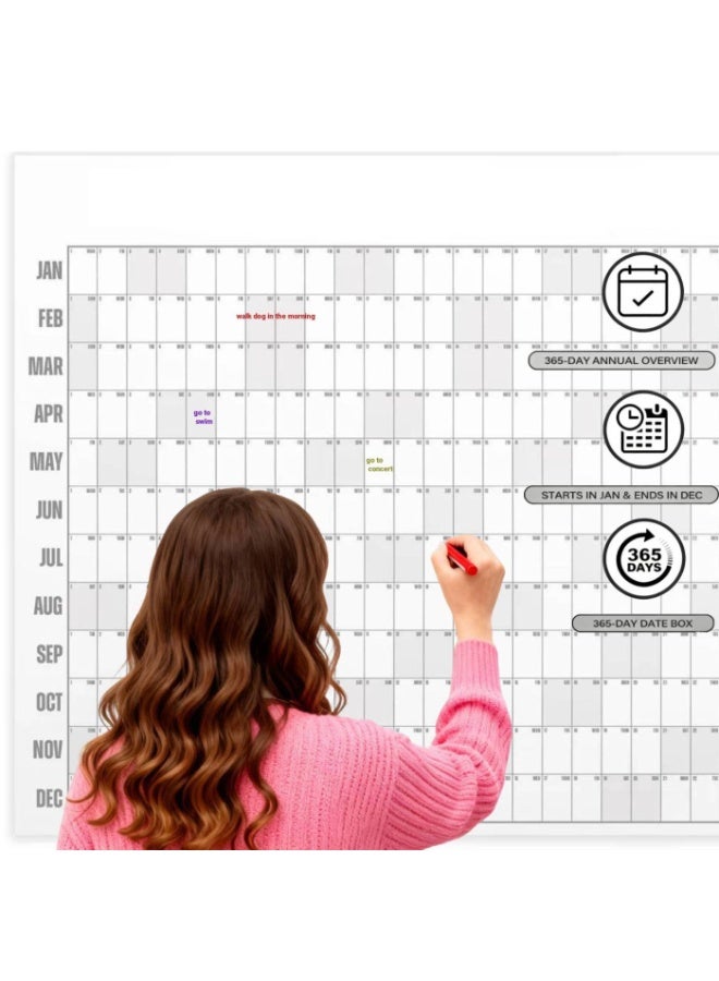 ChicAbode تقويم بيج إيه ، تقويم حائط سنوي قابل للمسح الجاف، تقويم كبير لـ 12 شهرًا مع قلم وملصقات ملونة، عملي وممتع (رمادي) - Image 4