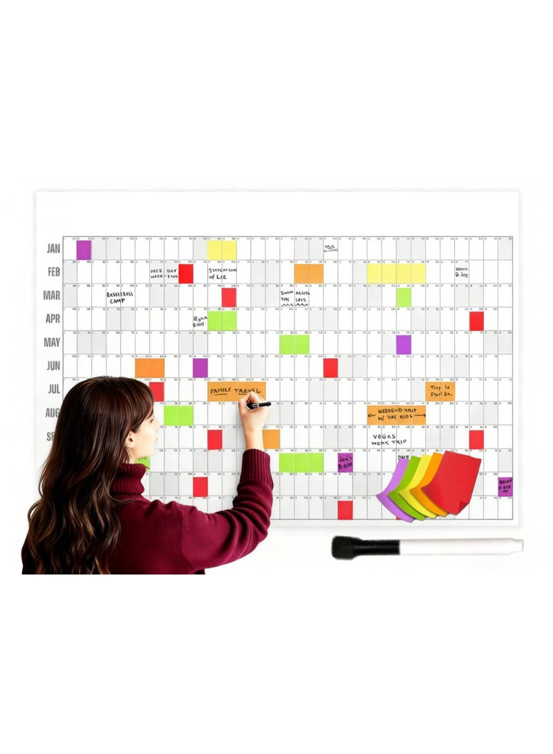ChicAbode تقويم بيج إيه ، تقويم حائط سنوي قابل للمسح الجاف، تقويم كبير لـ 12 شهرًا مع قلم وملصقات ملونة، عملي وممتع (رمادي) - Image 1