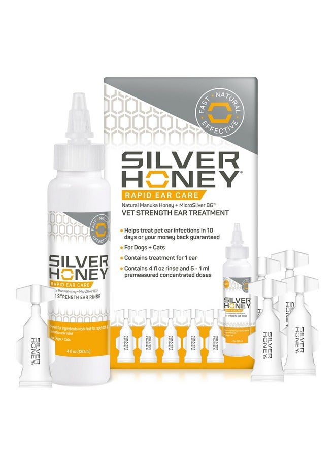 Absorbine - Silver Honey Rapid Ear Care Vet Strength Ear Cleaner + Infection Treatment, 10Day Regimen For 1 Ear, Safe For Dogs & Cats, Medical Grade Manuka Honey & Microsilver Bg - Image 1