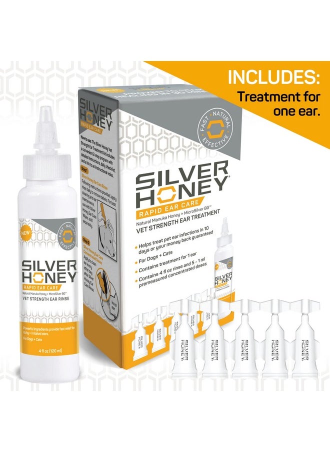 Absorbine - Silver Honey Rapid Ear Care Vet Strength Ear Cleaner + Infection Treatment, 10Day Regimen For 1 Ear, Safe For Dogs & Cats, Medical Grade Manuka Honey & Microsilver Bg - Image 1