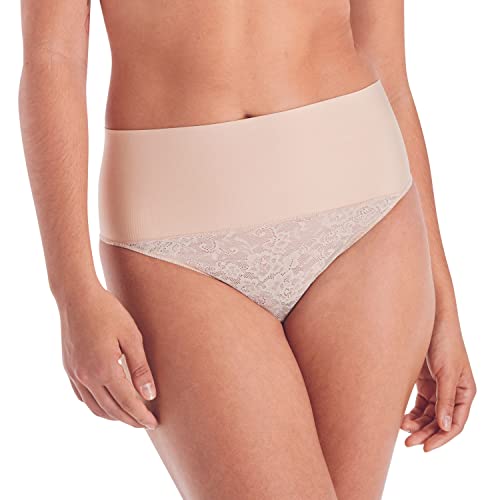Maidenform womens Tame Your Tummy Shaping Lace Thong With Cool Comfort Dm0049 Waist Shapewear, Transparent/Nude Lace, Small US - Image 5