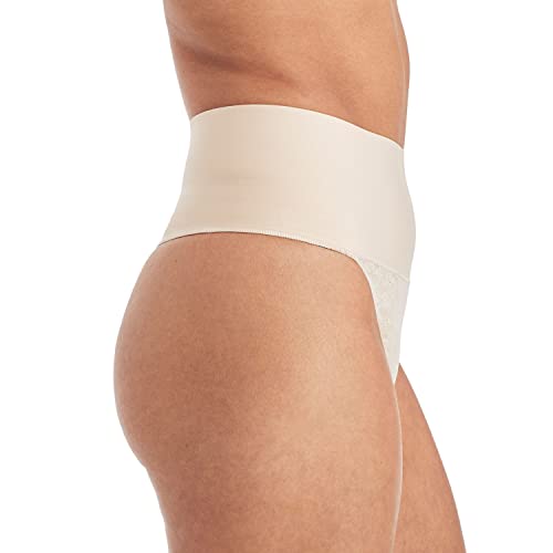 Maidenform womens Tame Your Tummy Shaping Lace Thong With Cool Comfort Dm0049 Waist Shapewear, Transparent/Nude Lace, Small US - Image 2