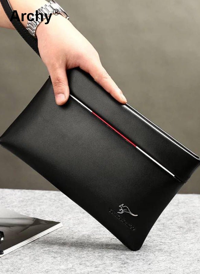 Archy Anti-Theft Clutch Bag Minimalist Large Wallet Textured Leather with Wristband Zipper - Image 1