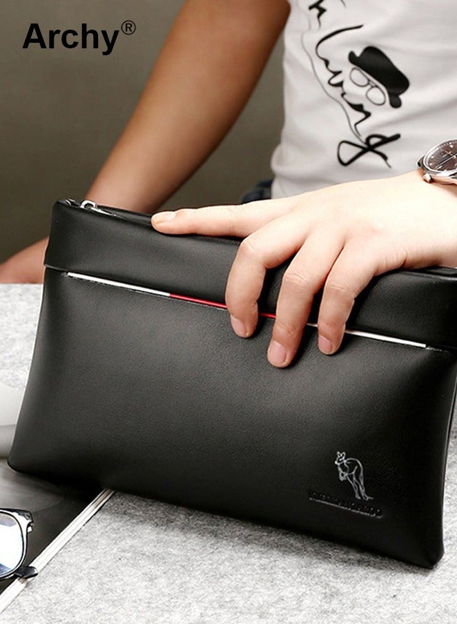 Archy Anti-Theft Clutch Bag Minimalist Large Wallet Textured Leather with Wristband Zipper - Image 3