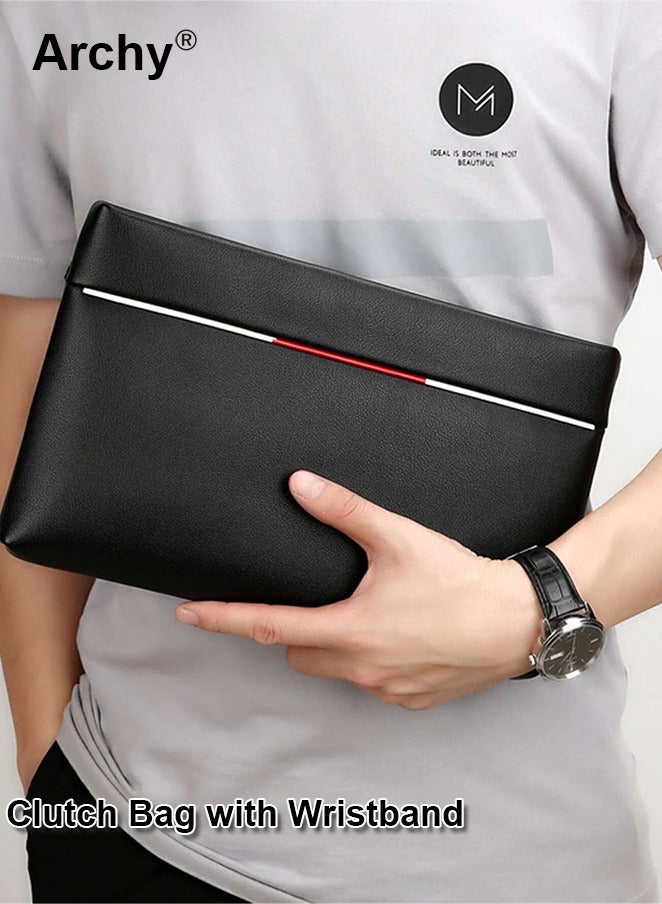 Archy Anti-Theft Clutch Bag Minimalist Large Wallet Textured Leather with Wristband Zipper - Image 2