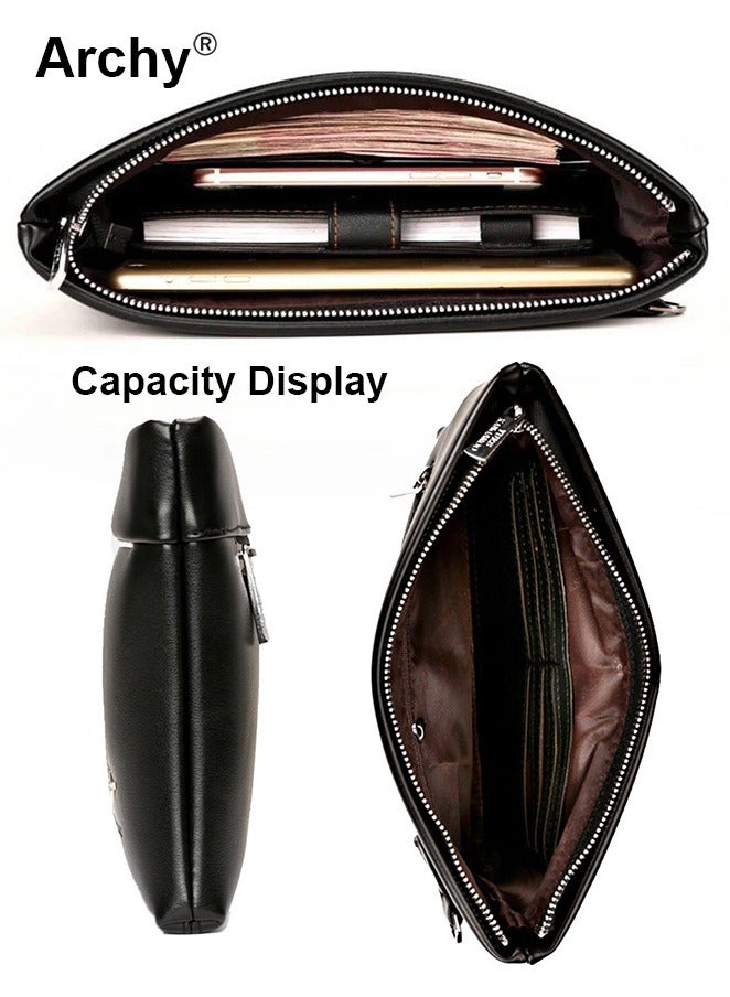 Archy Anti-Theft Clutch Bag Minimalist Large Wallet Textured Leather with Wristband Zipper - Image 4