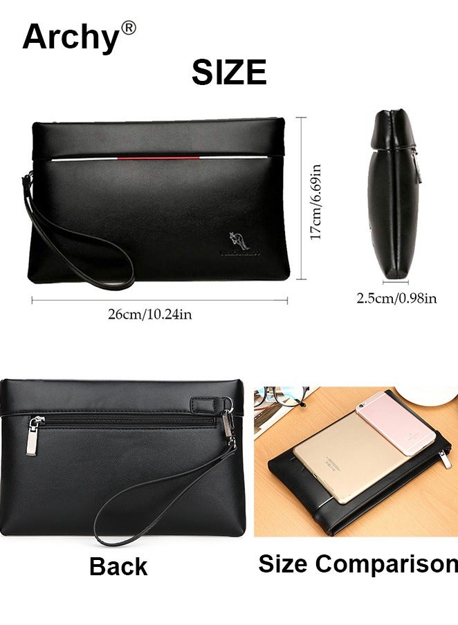 Archy Anti-Theft Clutch Bag Minimalist Large Wallet Textured Leather with Wristband Zipper - Image 5