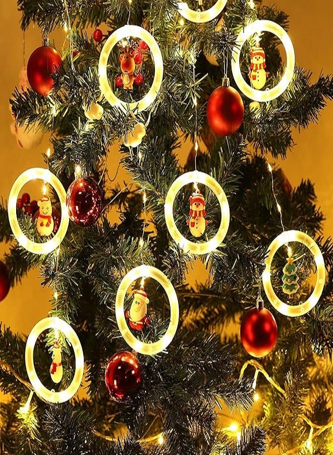 أضواء عيد الميلاد المتسلسلة الستارية أضواء الجنية بطول 3 أمتار أضواء ثلاثية الأبعاد معلقة مع أضواء كرتونية دائرية مصنوعة من السيليكون لتزيين عيد الميلاد داخل المنزل - شجرة عيد الميلاد - مكتب المنزل (أبيض دافىء) - Image 2