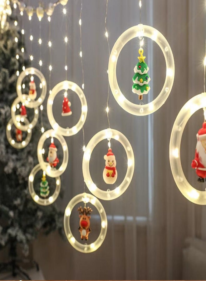 أضواء عيد الميلاد المتسلسلة الستارية أضواء الجنية بطول 3 أمتار أضواء ثلاثية الأبعاد معلقة مع أضواء كرتونية دائرية مصنوعة من السيليكون لتزيين عيد الميلاد داخل المنزل - شجرة عيد الميلاد - مكتب المنزل (أبيض دافىء) - Image 4