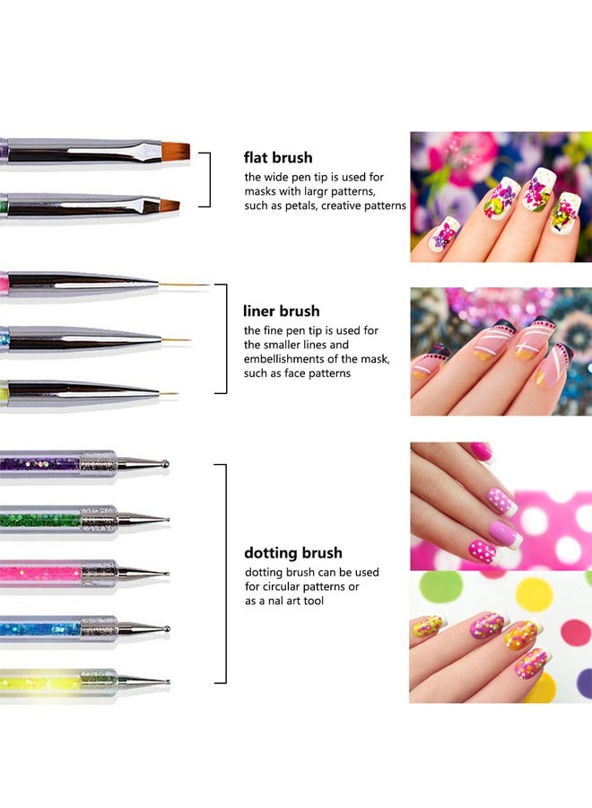 GUSGU Double Ended Nail Art Brushes, 5 Pieces Nail Art Point Drill Drawing Brush Pen Manicure Care Tool Nail Brushes Double Ended Dotting Tools Set Nail Art Liner Brush for Home DIY and Salon with Shiny Handles Random color  - Image 3