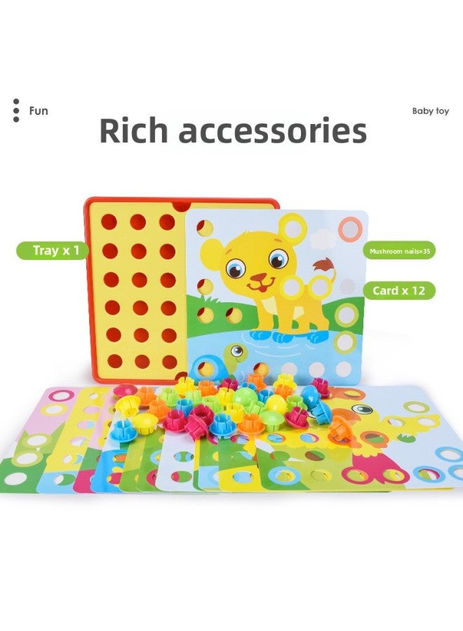 Children's on Mushroom Nail Puzzle Color Board Diy Kindergarten Learning Baby Educational Enlightenment Early Education Toys-Color:Ocean (English Color Box) - Image 5