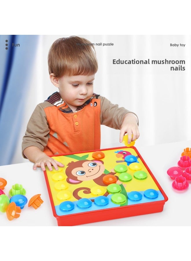 Children's on Mushroom Nail Puzzle Color Board Diy Kindergarten Learning Baby Educational Enlightenment Early Education Toys-Color:Ocean (English Color Box) - Image 2