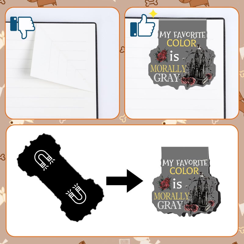 Wxiben Dark Romance Magnetic Bookmark - 8 PCS Gothic Magnetic Bookmarks Skeleton Flower Book Mark Magnets Romantasy Page Marker Clip Gift for for Women Girls Dark Romance Reader Students Teachers - Image 4