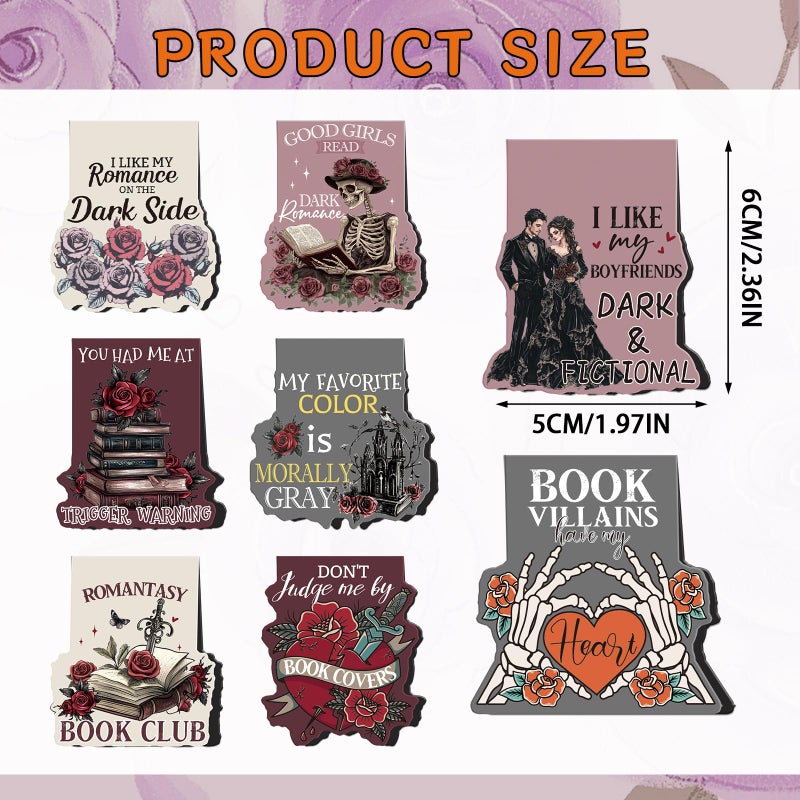Wxiben Dark Romance Magnetic Bookmark - 8 PCS Gothic Magnetic Bookmarks Skeleton Flower Book Mark Magnets Romantasy Page Marker Clip Gift for for Women Girls Dark Romance Reader Students Teachers - Image 2
