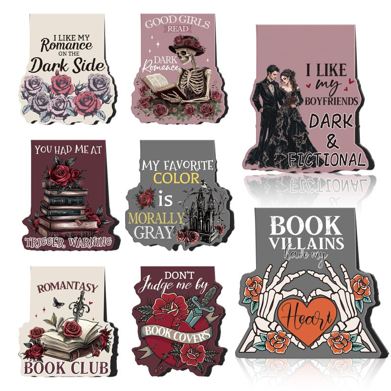 Wxiben Dark Romance Magnetic Bookmark - 8 PCS Gothic Magnetic Bookmarks Skeleton Flower Book Mark Magnets Romantasy Page Marker Clip Gift for for Women Girls Dark Romance Reader Students Teachers - Image 1