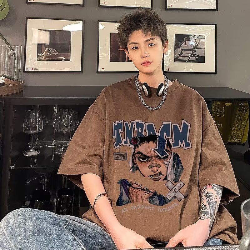 Short-sleeved T-shirt Men's Summer European and American High Street Trendy Brand Trendy Heavy Cotton Hip-hop Loose Casual Half-sleeved T-shirt - Image 4
