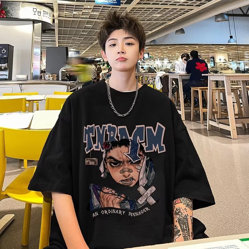 Short-sleeved T-shirt Men's Summer European and American High Street Trendy Brand Trendy Heavy Cotton Hip-hop Loose Casual Half-sleeved T-shirt - Image 2