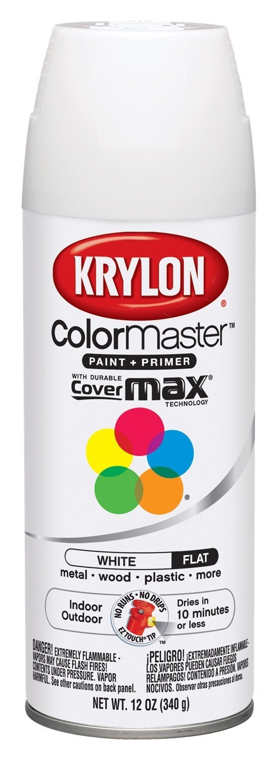 Krylon K05150207 ColorMaster Paint + Primer, Flat, White, 12 oz. - Image 1